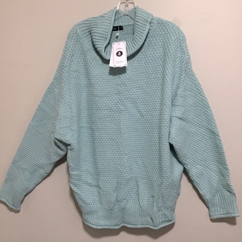 Women’s Oversized Knit Sweater in Mint Green | Size XXL Oversized Turtleneck